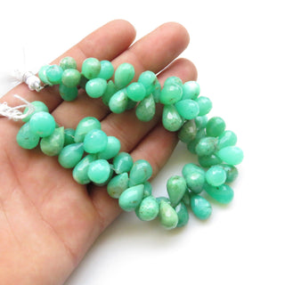 Natural Chrysoprase Drop Shape Briolette Beads, Chrysoprase Faceted Teardrop Beads Loose, 12-17mm Chrysoprase Beads, Sold As 8"/4", GDS1320