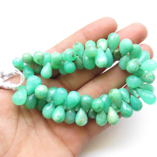 Natural Chrysoprase Drop Shape Briolette Beads, Chrysoprase Faceted Teardrop Beads Loose, 12-17mm Chrysoprase Beads, Sold As 8"/4", GDS1320