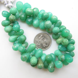 Natural Chrysoprase Drop Shape Briolette Beads, Chrysoprase Faceted Teardrop Beads Loose, 12-17mm Chrysoprase Beads, Sold As 8"/4", GDS1320