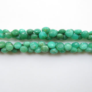 Natural Chrysoprase Onion Shaped Briolette Beads, 9mm To 11mm Chrysoprase Faceted Gemstone Beads Loose, Sold As 10"/5", GDS1325