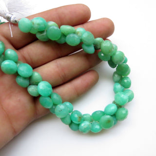 Natural Chrysoprase Onion Shaped Briolette Beads, 9mm To 11mm Chrysoprase Faceted Gemstone Beads Loose, Sold As 10"/5", GDS1325