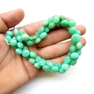 Natural Chrysoprase Onion Shaped Briolette Beads, 9mm To 11mm Chrysoprase Faceted Gemstone Beads Loose, Sold As 10"/5", GDS1325