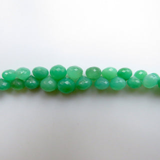 Natural Chrysoprase Onion Shaped Briolette Beads, 5mm To 8mm Chrysoprase Faceted Gemstone Beads Loose, Sold As 9"/4.5", GDS1326