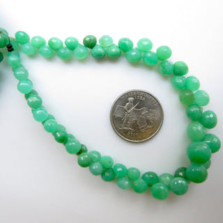 Natural Chrysoprase Onion Shaped Briolette Beads, 5mm To 8mm Chrysoprase Faceted Gemstone Beads Loose, Sold As 9"/4.5", GDS1326