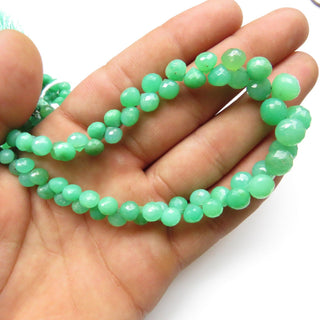 Natural Chrysoprase Onion Shaped Briolette Beads, 5mm To 8mm Chrysoprase Faceted Gemstone Beads Loose, Sold As 9"/4.5", GDS1326