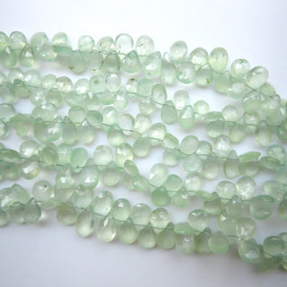 Prehnite Briolette Beads, Green Prehnite Pear Shaped Faceted Beads, 9mm To 10mm AAA Prehnite Briolettes Loose, Sold As 10"/5", GDS1330