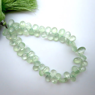 Prehnite Briolette Beads, Green Prehnite Pear Shaped Faceted Beads, 9mm To 10mm AAA Prehnite Briolettes Loose, Sold As 10"/5", GDS1330