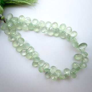 Prehnite Briolette Beads, Green Prehnite Pear Shaped Faceted Beads, 9mm To 10mm AAA Prehnite Briolettes Loose, Sold As 10"/5", GDS1330