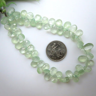 Prehnite Briolette Beads, Green Prehnite Pear Shaped Faceted Beads, 9mm To 10mm AAA Prehnite Briolettes Loose, Sold As 10"/5", GDS1330