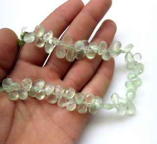 Prehnite Briolette Beads, Green Prehnite Pear Shaped Faceted Beads, 9mm To 10mm AAA Prehnite Briolettes Loose, Sold As 10"/5", GDS1330