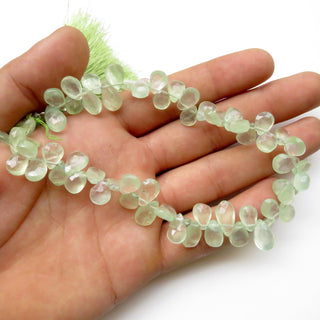 Prehnite Briolette Beads, Green Prehnite Pear Shaped Faceted Beads, 9mm To 10mm AAA Prehnite Briolettes Loose, Sold As 10"/5", GDS1330