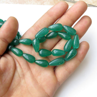 Green Jade Smooth Straight Drilled Drop Beads, Green Jade Teardrop Beads, 14mm To 19mm Green Jade Beads, 17 Inch Strad, GDS1406