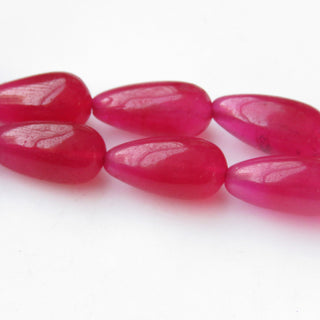 Pink Jade Smooth Straight Drilled Drop Beads, Pink Jade Teardrop Beads, 15mm To 19mm Pink Jade Beads, 17 Inch Strad, GDS1407