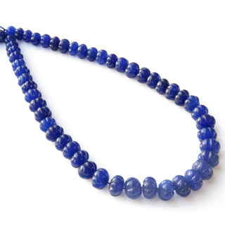 Blue Jade Carved Melon Beads, Blue Jade Melon Beads, 8mm To 13mm Blue Jade Melon Beads, 13 Inch Blue Melon Bead Strand, GDS1411