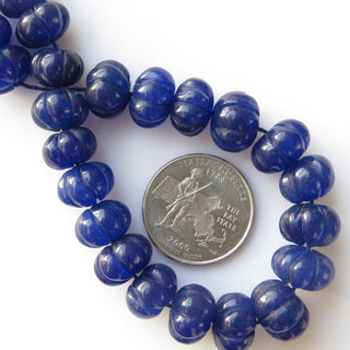 Blue Jade Carved Melon Beads, Blue Jade Melon Beads, 8mm To 13mm Blue Jade Melon Beads, 13 Inch Blue Melon Bead Strand, GDS1411