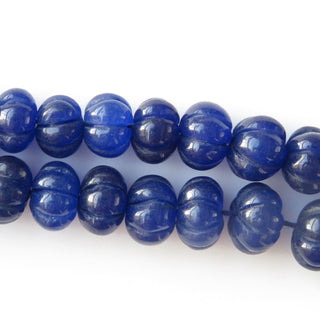 Blue Jade Carved Melon Beads, Blue Jade Melon Beads, 8mm To 13mm Blue Jade Melon Beads, 13 Inch Blue Melon Bead Strand, GDS1411