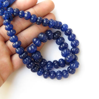 Blue Jade Carved Melon Beads, Blue Jade Melon Beads, 8mm To 13mm Blue Jade Melon Beads, 13 Inch Blue Melon Bead Strand, GDS1411