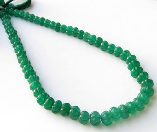 Green Jade Carved Melon Beads, Green Jade Melon Beads, 9mm To 12mm Green Jade Melon Beads, 16 Inch Blue Melon Bead Strand, GDS1412