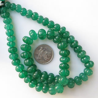 Green Jade Carved Melon Beads, Green Jade Melon Beads, 9mm To 12mm Green Jade Melon Beads, 16 Inch Blue Melon Bead Strand, GDS1412