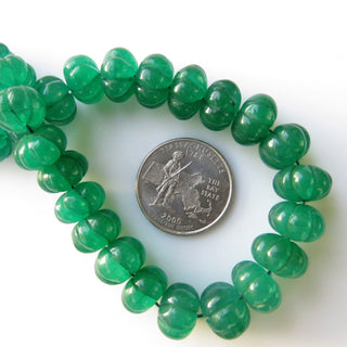 Green Jade Carved Melon Beads, Green Jade Melon Beads, 9mm To 12mm Green Jade Melon Beads, 16 Inch Blue Melon Bead Strand, GDS1412