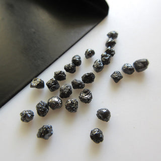 2 Pieces 4mm Heated Black Natural Rough Round Diamonds Loose, Black Raw diamonds For Ring Earring, Easy To Set Loose Black Diamond, DDS602/4