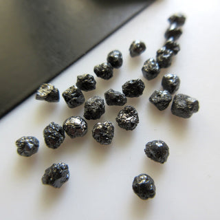 4 Pieces 4mm Heated Black Natural Rough Round Diamonds Loose, Black Raw diamonds For Ring Earring, Easy To Set Loose Black Diamond, DDS602/4
