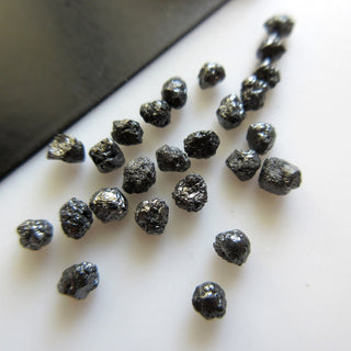 4 Pieces 4mm Heated Black Natural Rough Round Diamonds Loose, Black Raw diamonds For Ring Earring, Easy To Set Loose Black Diamond, DDS602/4