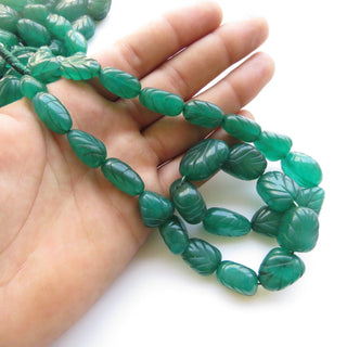 Green Jade Carved Tumble Beads, Green Jade Tumbles, 15mm To 22mm Green Jade Hand Carved Beads, 17 Inch Bead Strand, GDS1416