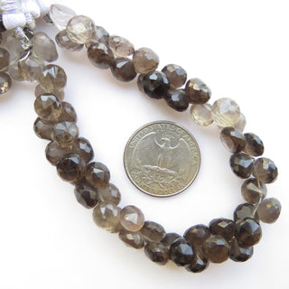 Smoky Quartz Faceted Onion Beads, Shaded Smoky Quartz Faceted Onion Briolette Beads, 8mm Smoky Quartz Onion, Sold As 7"/3.5", GDS1419