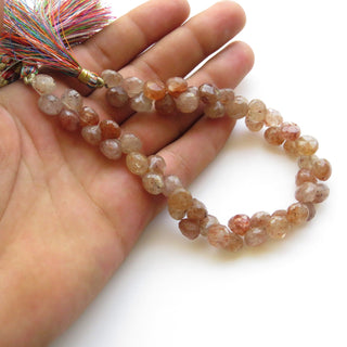 9mm Natural Strawberry Quartz Faceted Onion Briolettes, Strawberry Quartz Onion Briolette Beads, Sold As 9 Inches/4.5 Inches, GDS1422