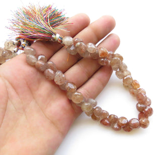 10mm Natural Strawberry Quartz Faceted Onion Briolettes, Strawberry Quartz Onion Briolette Beads, Sold As 9 Inches/4.5 Inches, GDS1423