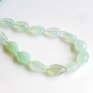 Aqua Chalcedony Carved Beads, Wholesale Aqua Chalcedony Straight Drilled Hand Carved Leaf Beads, 15mm To 17 Each, 8 Inch Strand, GDS1341