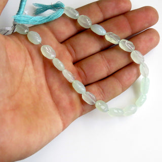 Aqua Chalcedony Carved Beads, Wholesale Aqua Chalcedony Straight Drilled Hand Carved Oval Beads, 12mm To 14 Each, 8 Inch Strand, GDS1342