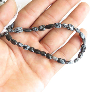 Snowflake Obsidian Faceted Beads, Faceted Obsidian Rectangle Shape Gemstone Beads, 7mm To 8mm Snowflake Obsidian, 8 Inch Strand, GDS1345