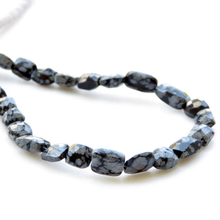 Snowflake Obsidian Faceted Beads, Faceted Obsidian Rectangle Shape Gemstone Beads, 7mm To 8mm Snowflake Obsidian, 8 Inch Strand, GDS1345