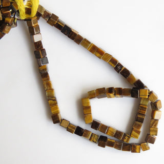 AAA Natural Tiger Eye Smooth Box Beads, Tigers Eye Plain Box Beads, Tiger Eye Cubes, Tiny 5mm Tiger Eye Box Beads, 13 Inch Strand, GDS1346