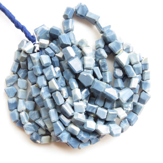 Natural Blue Opal Tumble Beads, Peruvian Blue Opal Step Cut Tumble Beads, 10mm To 14mm Opal Beads, Sold As 17 Inch/8 Inch, GDS1354