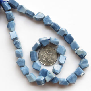 Natural Blue Opal Tumble Beads, Peruvian Blue Opal Step Cut Tumble Beads, 10mm To 14mm Opal Beads, Sold As 17 Inch/8 Inch, GDS1354