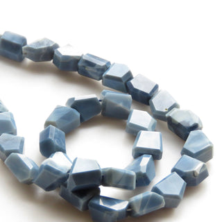 Natural Blue Opal Tumble Beads, Peruvian Blue Opal Step Cut Tumble Beads, 10mm To 14mm Opal Beads, Sold As 17 Inch/8 Inch, GDS1354