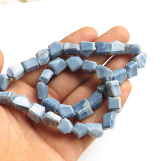 Natural Blue Opal Tumble Beads, Peruvian Blue Opal Step Cut Tumble Beads, 10mm To 14mm Opal Beads, Sold As 17 Inch/8 Inch, GDS1354