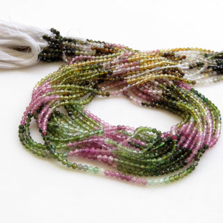 2.5mm Natural Multi Tourmaline Faceted Rondelle Beads, Pink Green Watermelon Tourmaline Bead, 13 Inch Strand, Sold As 1/5/25 Strand, GDS1447