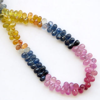 Natural Rare 5mm To 6mm Yellow Pink Blue Multi Sapphire Teardrop Faceted Briolette Beads, Sold As 15 Inch/7.5 Inch, GDS1460