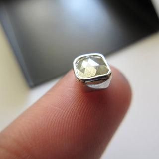 6.5mm Natural White Grey Rectangle Shape Rose Cut Diamond Bezel Collet For Ring/Pendant, 925 Silver/14K Gold Natural Diamond Bezel, DDS427/7