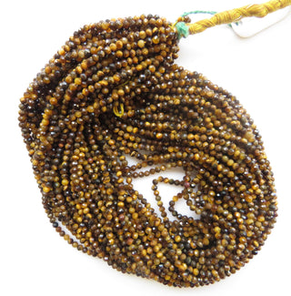 3mm Natural Tigers Eye Faceted Round Rondelles Beads, Gold Tiger Eye Faceted Round Beads, 12 Inch Strand, GDS1474