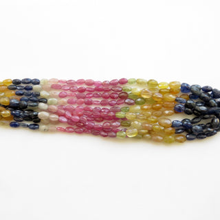 Multi Sapphire Faceted Oval Beads, Blue Yellow Pink Sapphire Oval Beads, 6mm To 9mm Sapphire Beads, Sold As 16"/8", GDS1369