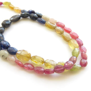 Multi Sapphire Faceted Oval Beads, Blue Yellow Pink Sapphire Oval Beads, 6mm To 9mm Sapphire Beads, Sold As 16"/8", GDS1369