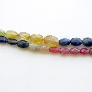 Multi Sapphire Faceted Oval Beads, Blue Yellow Pink Sapphire Oval Beads, 6mm To 9mm Sapphire Beads, Sold As 16"/8", GDS1369