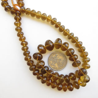 Brown Quartz Rondelle Beads, Brown Quartz Faceted Rondelle Beads, Natural Brown Quartz Beads, 8mm To 14mm Beads, Sold As 16"/8", GDS1373