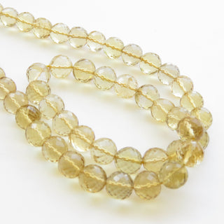 Yellow Quartz Round Beads, Yellow Lemon Quartz Faceted Round Beads, Natural Yellow Quartz, 9mm To 10mm Beads, Sold As 18"/9", GDS1374