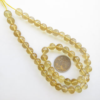 Yellow Quartz Round Beads, Yellow Lemon Quartz Faceted Round Beads, Natural Yellow Quartz, 9mm To 10mm Beads, Sold As 18"/9", GDS1374